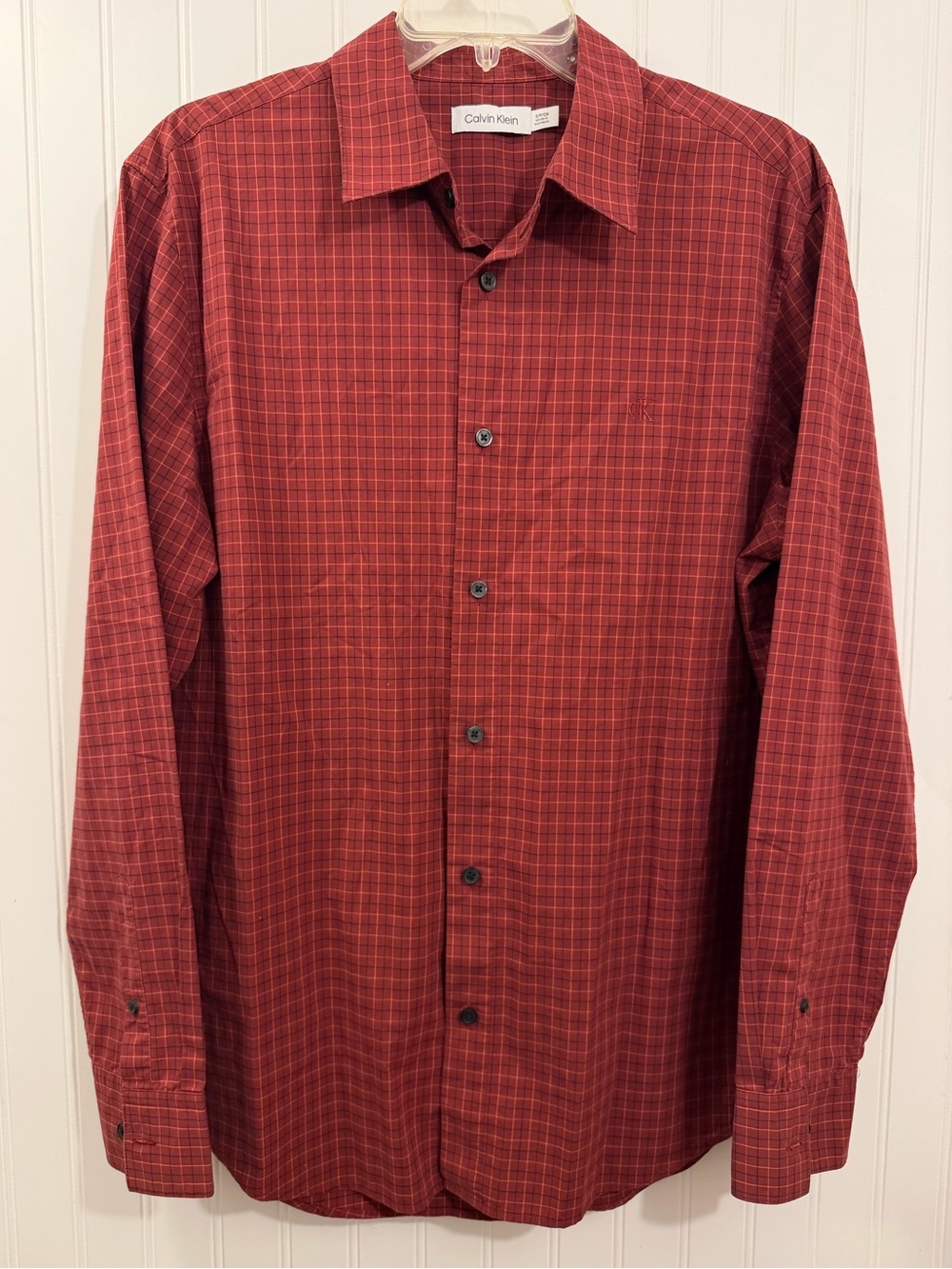 red plaid button up shirt